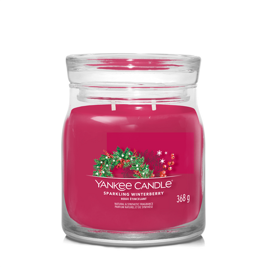 YANKEE CANDLE SIGNATURE, SPARKLING WINTERBERRY, MEDIUM JAR